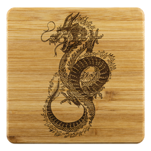 Load image into Gallery viewer, Chinese Inspired Round Dragon, Bamboo Coasters Set/4, Free Shipping