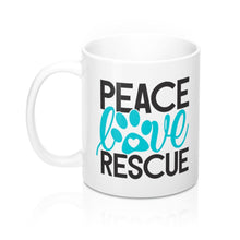 Load image into Gallery viewer, PEACE LOVE RESCUE Paw Print Animal Lover Mug 11oz/15oz Shipping Included