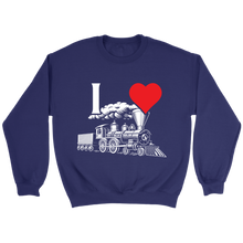 Load image into Gallery viewer, I Heart Trains Locomotive Unisex Sweat Shirt Multi Colors Extended Sizes Shipping Included