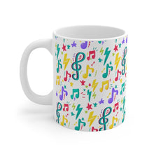 Load image into Gallery viewer, Brightly Colored Sheet Music Symbols Mug 11oz/15oz Musician Gift Unisex Shipping Included