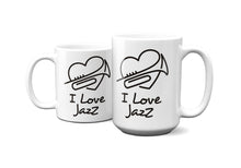 Load image into Gallery viewer, I LOVE JAZZ Mug 11oz/15oz Trumpet Musician Gift Unisex Shipping Included