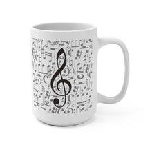 Load image into Gallery viewer, Treble Clef Over Music Symbol Background Mug 11oz/15oz Multi Shapes Singer Musician Gift Unisex Shipping Included