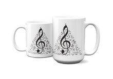 Load image into Gallery viewer, Treble Clef Over Music Symbol Background Mug 11oz/15oz Multi Shapes Singer Musician Gift Unisex Shipping Included