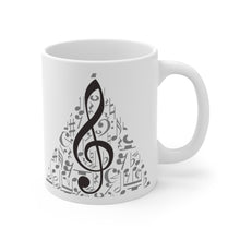 Load image into Gallery viewer, Treble Clef Over Music Symbol Background Mug 11oz/15oz Multi Shapes Singer Musician Gift Unisex Shipping Included
