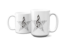 Load image into Gallery viewer, Treble Clef Over Music Symbol Background Mug 11oz/15oz Multi Shapes Singer Musician Gift Unisex Shipping Included