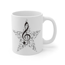 Load image into Gallery viewer, Treble Clef Over Music Symbol Background Mug 11oz/15oz Multi Shapes Singer Musician Gift Unisex Shipping Included