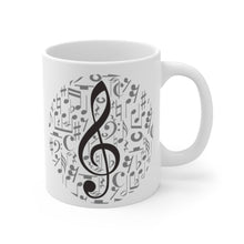 Load image into Gallery viewer, Treble Clef Over Music Symbol Background Mug 11oz/15oz Multi Shapes Singer Musician Gift Unisex Shipping Included