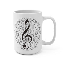 Load image into Gallery viewer, Treble Clef Over Music Symbol Background Mug 11oz/15oz Multi Shapes Singer Musician Gift Unisex Shipping Included