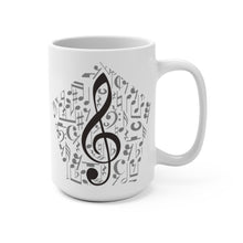 Load image into Gallery viewer, Treble Clef Over Music Symbol Background Mug 11oz/15oz Multi Shapes Singer Musician Gift Unisex Shipping Included