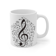 Load image into Gallery viewer, Treble Clef Over Music Symbol Background Mug 11oz/15oz Multi Shapes Singer Musician Gift Unisex Shipping Included