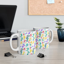 Load image into Gallery viewer, Brightly Colored Sheet Music Symbols Mug 11oz/15oz Musician Gift Unisex Shipping Included