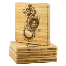 Load image into Gallery viewer, Chinese Inspired Round Dragon, Bamboo Coasters Set/4, Free Shipping