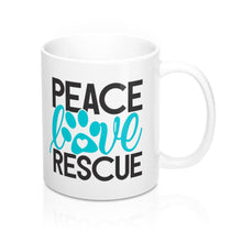 Load image into Gallery viewer, PEACE LOVE RESCUE Paw Print Animal Lover Mug 11oz/15oz Shipping Included