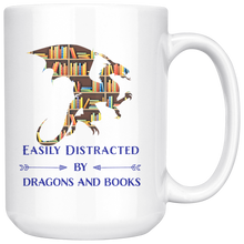 Load image into Gallery viewer, Easily Distracted By Dragons & Books, 11oz & 15 oz Mug Options, Free Shipping