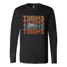 Load image into Gallery viewer, Trains Text Retro Unisex Long Sleeve T-Shirt Extended Sizes Available Shipping Included