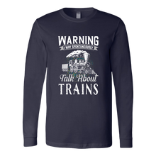 Load image into Gallery viewer, May Spontaneously Talk About Trains - Unisex Long Sleeve T-Shirt, Multi Colors, Extended Sizes, Shipping Included