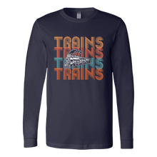 Load image into Gallery viewer, Trains Text Retro Unisex Long Sleeve T-Shirt Extended Sizes Available Shipping Included