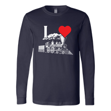 Load image into Gallery viewer, I Love Trains - Unisex Long Sleeve T-Shirt, Multi Colors, Extended Sizes, Shipping Included