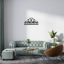 Load image into Gallery viewer, SCROLL Family Monogram and Street Address Steel Sign, Multiple Colors and Sizes