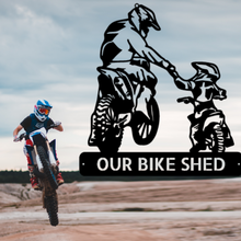 Load image into Gallery viewer, Parent & Child Motocross Dirt Bike Monogram Steel Sign, Multi Sizes & Colors
