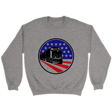 Load image into Gallery viewer, Diesel Locomotive On American Flag Unisex Sweat Shirt Multi Colors Extended Sizes Shipping Included
