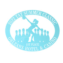 Load image into Gallery viewer, Oval Male/Female Bowler Unique Trophy, Sponsor Appreciation, Monogram Laser Cut Steel Sign, Multi Sizes & Colors