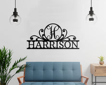 Load image into Gallery viewer, SCROLL Family Monogram and Street Address Steel Sign, Multiple Colors and Sizes