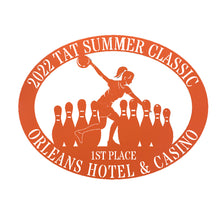 Load image into Gallery viewer, Oval Male/Female Bowler Unique Trophy, Sponsor Appreciation, Monogram Laser Cut Steel Sign, Multi Sizes & Colors