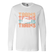 Load image into Gallery viewer, Trains Text Retro Unisex Long Sleeve T-Shirt Extended Sizes Available Shipping Included