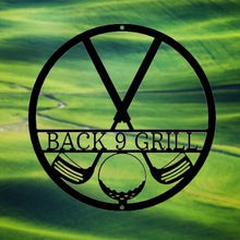 Load image into Gallery viewer, CROSSED GOLF CLUBS and Golf Ball Monogram - Steel Sign, Multiple Sizes and Colors Available