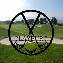 Load image into Gallery viewer, CROSSED GOLF CLUBS and Golf Ball Monogram - Steel Sign, Multiple Sizes and Colors Available