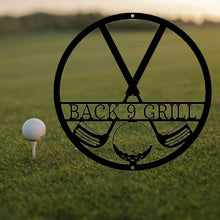 Load image into Gallery viewer, CROSSED GOLF CLUBS and Golf Ball Monogram - Steel Sign, Multiple Sizes and Colors Available