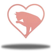 Load image into Gallery viewer, Cat Silhouette in Heart, Valentine's Gift for Cat Lover, Laser Cut Steel Sign, Multi Sizes and Colors