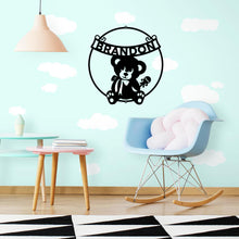Load image into Gallery viewer, Teddy with Rattle Toy Monogram - Steel Sign, Multi Sizes & Colors, Infant Baby Shower Gift