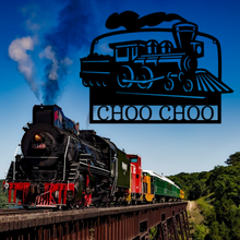 Load image into Gallery viewer, Locomotive & Coal Tender Monogram Sign for Model Train Lover or Rail Fanatic, Multiple Sizes & Colors