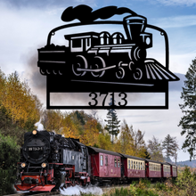 Load image into Gallery viewer, Locomotive & Coal Tender Monogram Sign for Model Train Lover or Rail Fanatic, Multiple Sizes & Colors
