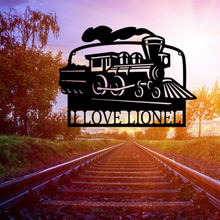 Load image into Gallery viewer, Locomotive & Coal Tender Monogram Sign for Model Train Lover or Rail Fanatic, Multiple Sizes & Colors