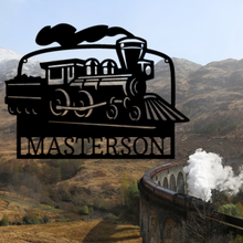 Load image into Gallery viewer, Locomotive & Coal Tender Monogram Sign for Model Train Lover or Rail Fanatic, Multiple Sizes & Colors