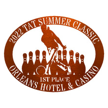 Load image into Gallery viewer, Oval Male/Female Bowler Unique Trophy, Sponsor Appreciation, Monogram Laser Cut Steel Sign, Multi Sizes & Colors