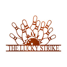 Load image into Gallery viewer, Ball & Pins Bowling Award - Appreciation - Monogram Sign, Precision Laser Cut, Multi Sizes & Colors