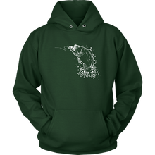 Load image into Gallery viewer, Jumping Bass on Line, Unisex Hoodie, Extended Sizes, Multi Colors, Shipping Included