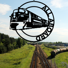 Load image into Gallery viewer, Diesel F7 F9 Locomotive Ring Monogram Steel Sign, Multiple Sizes & Colors, Model Railroader, Train Fanatic