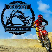 Load image into Gallery viewer, FLAMING MOTORCYCLE ROUND - Steel Sign, Multiple Sizes and Colors Available