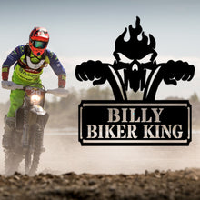 Load image into Gallery viewer, FLAMING SKULL MOTORCYCLE Monogram - Steel Sign, Multiple Sizes and Colors Available