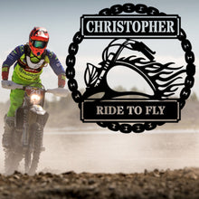 Load image into Gallery viewer, FLAMING MOTORCYCLE ROUND - Steel Sign, Multiple Sizes and Colors Available