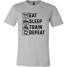 Load image into Gallery viewer, Eat Sleep Train Repeat Mens Unisex T-Shirt, Multiple Colors, Extended Sizes, Shipping Included