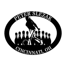 Load image into Gallery viewer, Oval Male/Female Bowler Unique Trophy, Sponsor Appreciation, Monogram Laser Cut Steel Sign, Multi Sizes & Colors