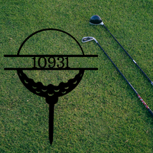Load image into Gallery viewer, Golf Ball Yard Garden Stake Monogram or Street Address Numbers Steel Sign for Duffer Garden
