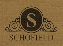 Load image into Gallery viewer, Family Name in a Scroll Flourish Personalized Door Mat - Great Gift For New Homeowners -- Multiple Sizes