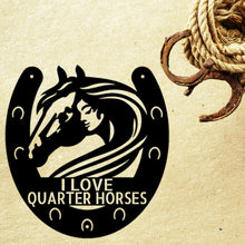 Load image into Gallery viewer, Stylized Horse Owner Horseshoe Monogram - Steel Sign, Multi Sizes & Colors, Horseback Rider Stall Stable Marker Plaque